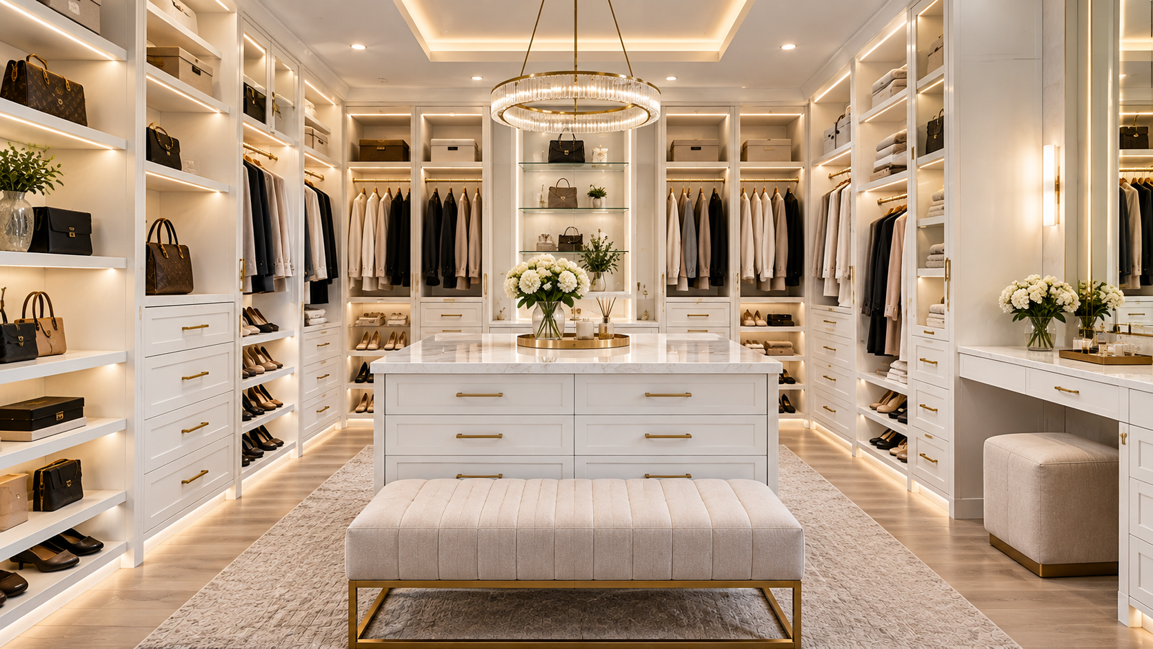 Costa Kitchens closet project: White Shaker Walk-In Closet & Vanity Suite