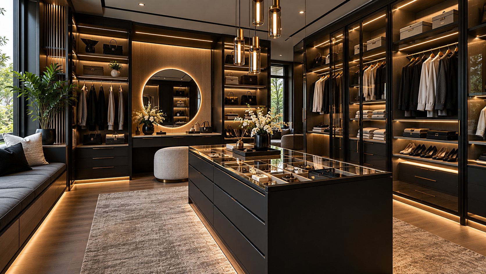 Costa Kitchens closet project: Matte Black Boutique Dressing Room & Jewelry Island